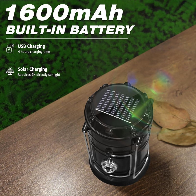 DIBMS 2-Pack Solar Camping Lantern, Collapsible LED Solar USB Rechargeable Lantern Flashlight Emergency Hanging Lights for Camping Hurricanes Power Outages Indoor Outdoor - Image 4